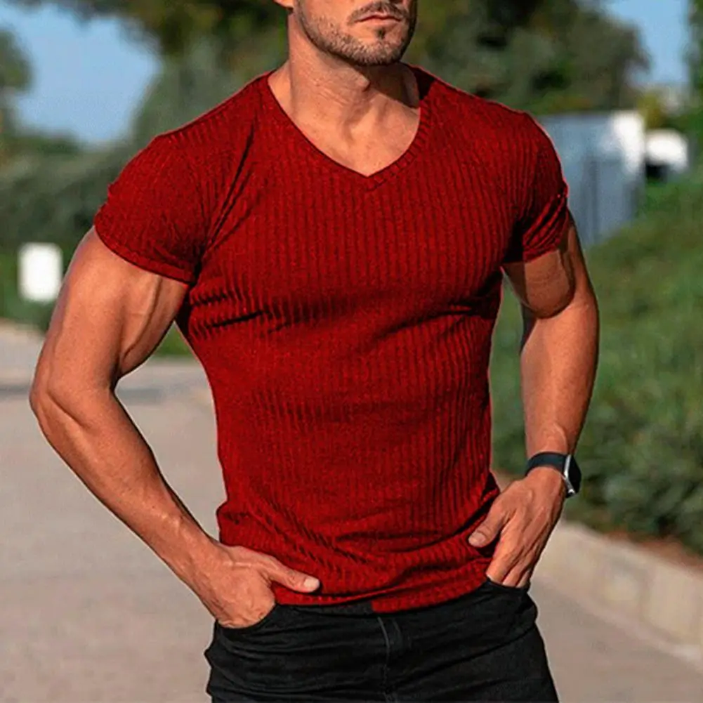 Men's V-neck Short-sleeved T-shirt Fitness Slim Sport Striped Solid Color T-shirt Top Breathable Sports Sportswear
Men's V-neck Short-sleeved T-shirt Fitness Slim Sport Striped Solid Color T-shirt Top Breathable Sports Sportswear