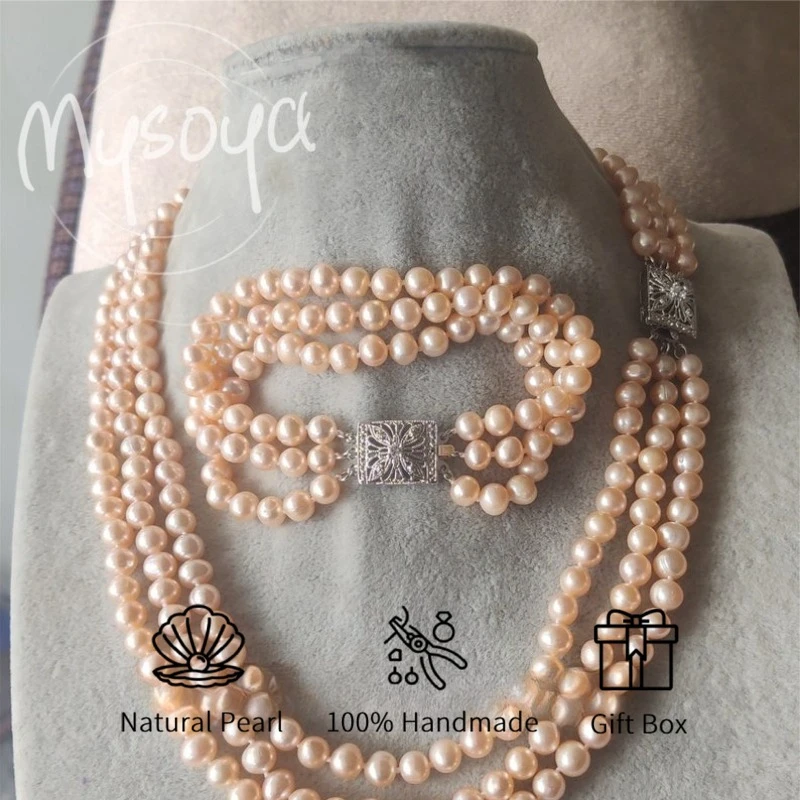 MYSOYA трехслойное розовое ожерелье с пресноводным жемчугом, набор браслетов 6-7 мм с подарочной коробкой для нее/им, подходит для дней рождения, свадьбы
MYSOYA трехслойное розовое ожерелье с пресноводным жемчугом, набор браслетов 6-7 мм с подарочной коробкой для нее/им, подходит для дней рождения, свадьбы