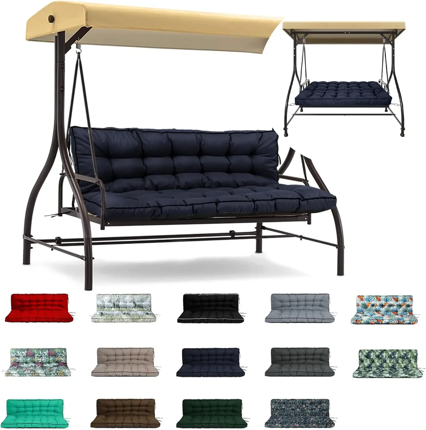 Swing Replacement Cushions with Backrest, 2 or 3 Seater Waterproof Non-Slip Overstuffed Swing Pad, Indoor/Outdoor Bench
Swing Replacement Cushions with Backrest, 2 or 3 Seater Waterproof Non-Slip Overstuffed Swing Pad, Indoor/Outdoor Bench