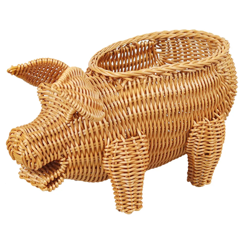 Pig Shape Storage Basket Imitation Rattan Fruit Snack Holder Kitchen Living Room Decor Tea Color Handmade Household Storage
Pig Shape Storage Basket Imitation Rattan Fruit Snack Holder Kitchen Living Room Decor Tea Color Handmade Household Storage