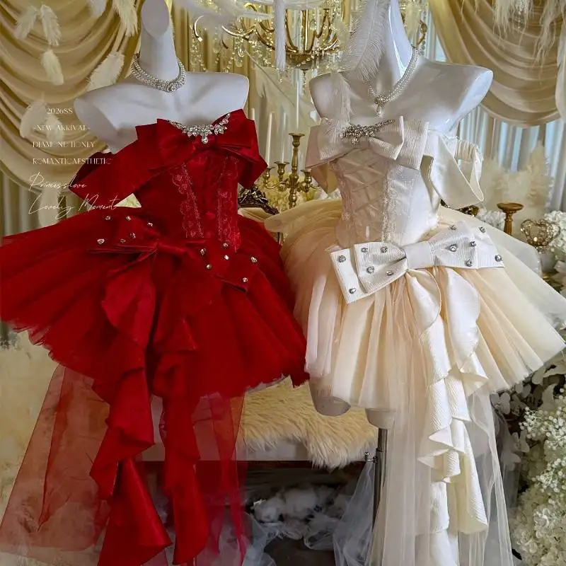 Red & White Off Shoulder Corset Ball Gown with Detachable Train & Crystal Bow Sense Birthday Party Boutique Costume
Red & White Off Shoulder Corset Ball Gown with Detachable Train & Crystal Bow Sense Birthday Party Boutique Costume