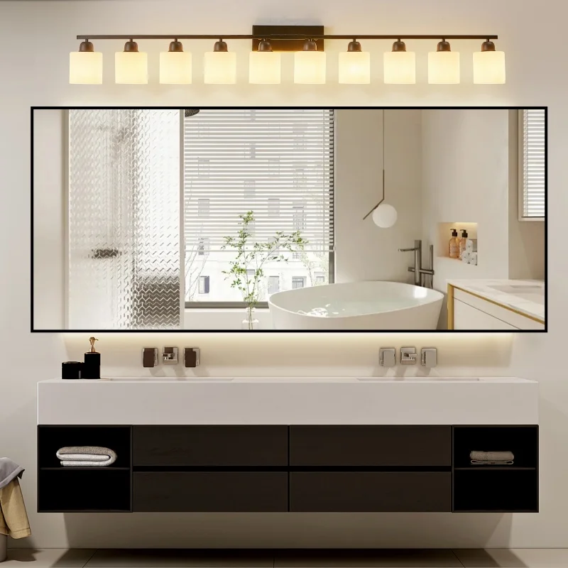 10-Light Matte Black Vanity Light, 65 Inch Frosted Glass Bathroom Wall Sconce, Modern Bathroom Light Fixture Over Mirror, E26
10-Light Matte Black Vanity Light, 65 Inch Frosted Glass Bathroom Wall Sconce, Modern Bathroom Light Fixture Over Mirror, E26