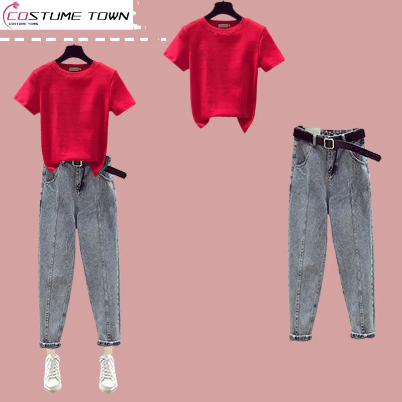 Temperament and Age Reducing Two Piece Set 2023 Summer Simple Round Neck Short Sleeve Top Versatile High Casual Jeans
Temperament and Age Reducing Two Piece Set 2023 Summer Simple Round Neck Short Sleeve Top Versatile High Casual Jeans