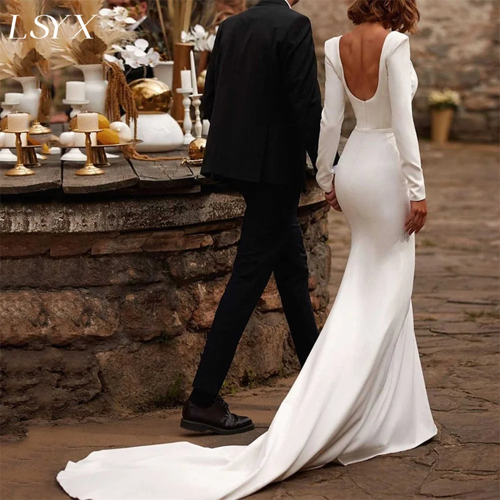 LSYX Elegant Square Neck Long Sleeves Crepe Mermaid Wedding Dress Zipper Back Court Train Bridal Gown Custom Made
LSYX Elegant Square Neck Long Sleeves Crepe Mermaid Wedding Dress Zipper Back Court Train Bridal Gown Custom Made