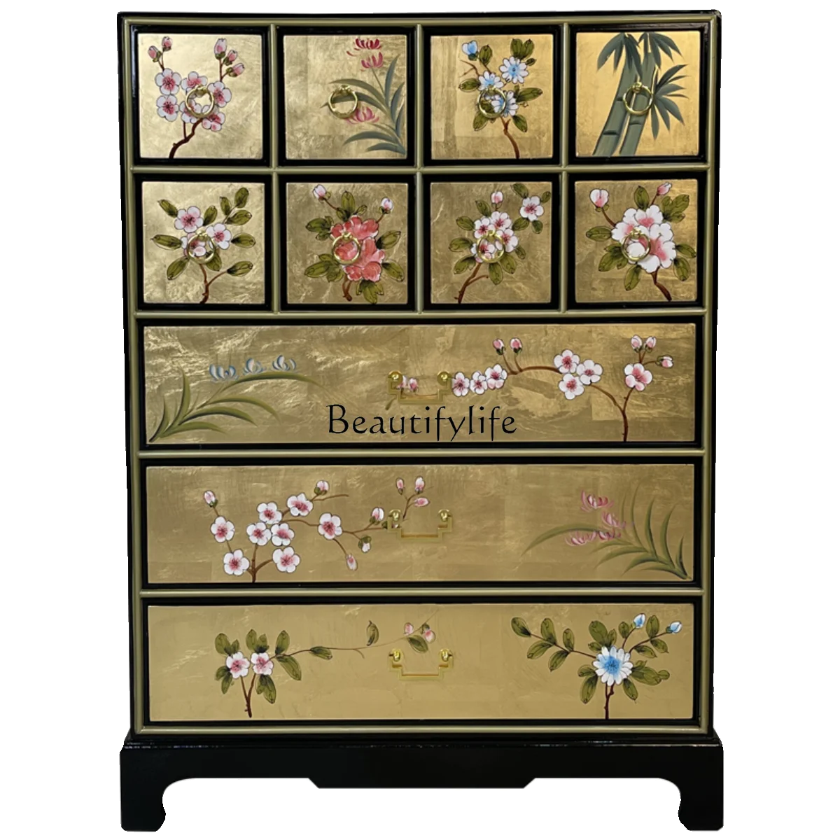 Chinese painted gold and silver foil bucket cabinet solid wood porch partition cabinet bedroom storage locker
Chinese painted gold and silver foil bucket cabinet solid wood porch partition cabinet bedroom storage locker