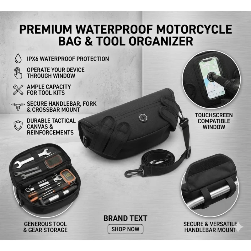 Waterproof Motorcycle Handlebar Bag Touch Screen Tool Pouch
Waterproof Motorcycle Handlebar Bag Touch Screen Tool Pouch