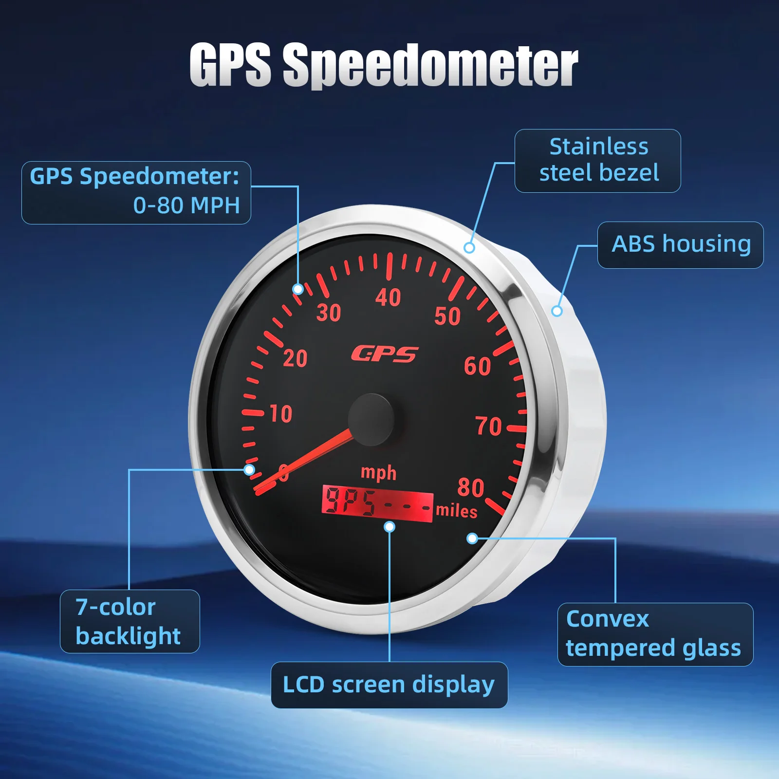 110MM GPS Speedometer Gauge with 7 Color BackLight Waterproof 80MPH/120MPH/160MPH Motorcycle Boat Car Speed Meter
110MM GPS Speedometer Gauge with 7 Color BackLight Waterproof 80MPH/120MPH/160MPH Motorcycle Boat Car Speed Meter