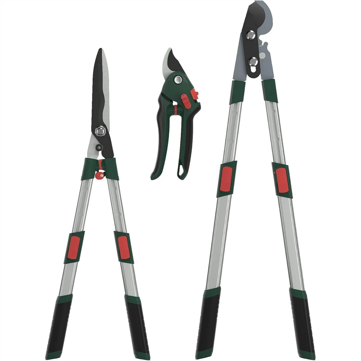 3-Piece Garden Tool Set: Bypass Lopper, Hedge Shears, Pruning Shears with Telescopic Aluminum Handles
3-Piece Garden Tool Set: Bypass Lopper, Hedge Shears, Pruning Shears with Telescopic Aluminum Handles