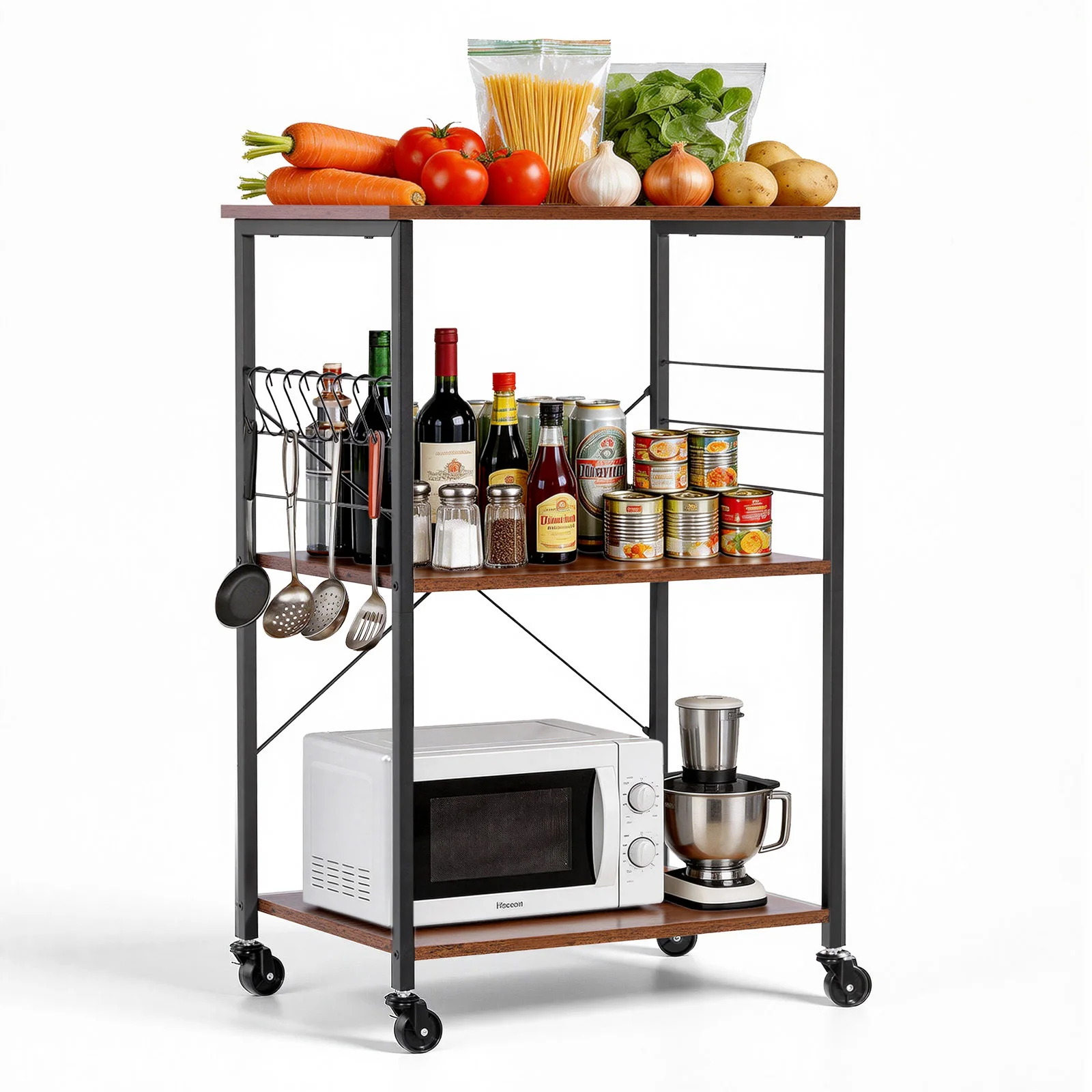 SucceBuy 3 Tier 23.7 in Kitchen Utility Cart Service Trolley on Wheels Industrial Rolling Work Table with 8 Hooks for Mini Oven
SucceBuy 3 Tier 23.7 in Kitchen Utility Cart Service Trolley on Wheels Industrial Rolling Work Table with 8 Hooks for Mini Oven