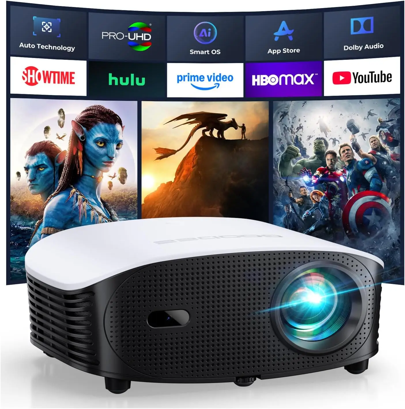 Smart Mini Projector with WiFi Bluetooth, 1200 ANSI 4K Support, AI Auto Focus & Keystone for Home Theater
Smart Mini Projector with WiFi Bluetooth, 1200 ANSI 4K Support, AI Auto Focus & Keystone for Home Theater