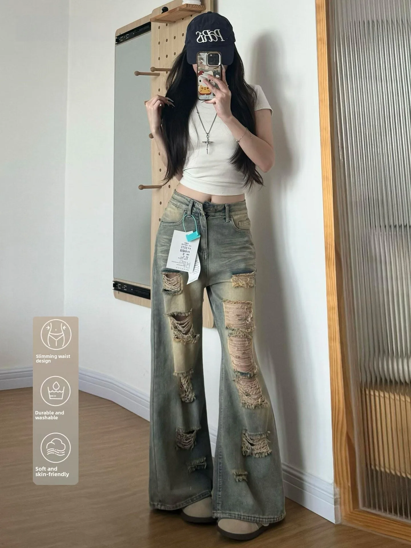 American High Street Women's Jeans High Waist Torn Vintage Large Size Loose Wide Leg Pants Casual Style Zipper Closure
American High Street Women's Jeans High Waist Torn Vintage Large Size Loose Wide Leg Pants Casual Style Zipper Closure