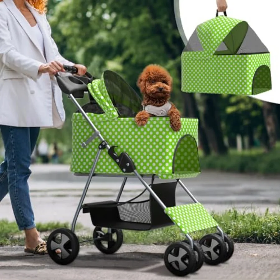 3-in-1 visible foldable pet carrier for travel, green polka dot polyester, detachable car seat and stroller with push button en
3-in-1 visible foldable pet carrier for travel, green polka dot polyester, detachable car seat and stroller with push button en