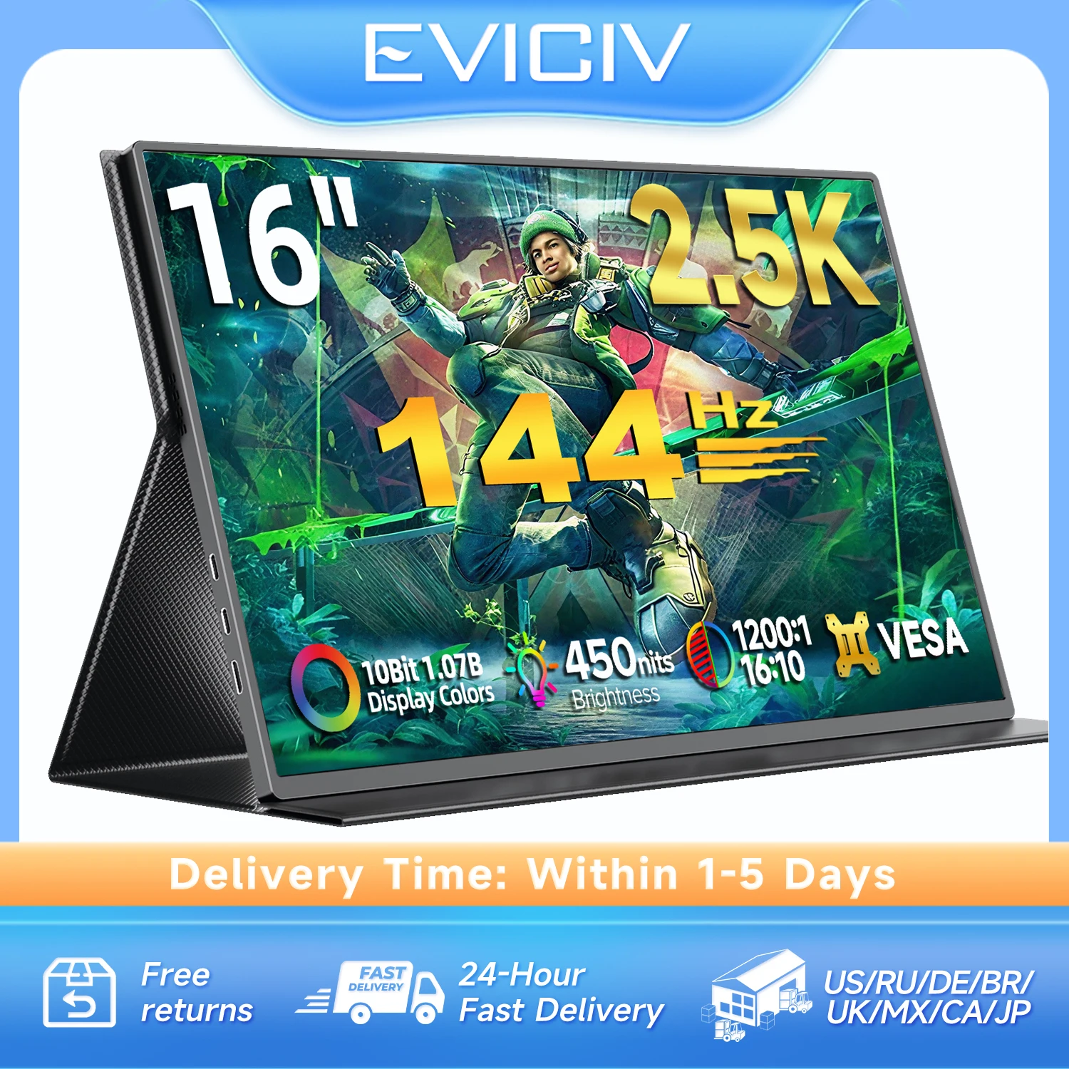 Eviciv 16 Inch 2.5K 144Hz Portable Gaming Monitor 2560*1600P 100%DCI-P3 QLED External Screen for Laptop Phone Switch Pc Gamer
Eviciv 16 Inch 2.5K 144Hz Portable Gaming Monitor 2560*1600P 100%DCI-P3 QLED External Screen for Laptop Phone Switch Pc Gamer