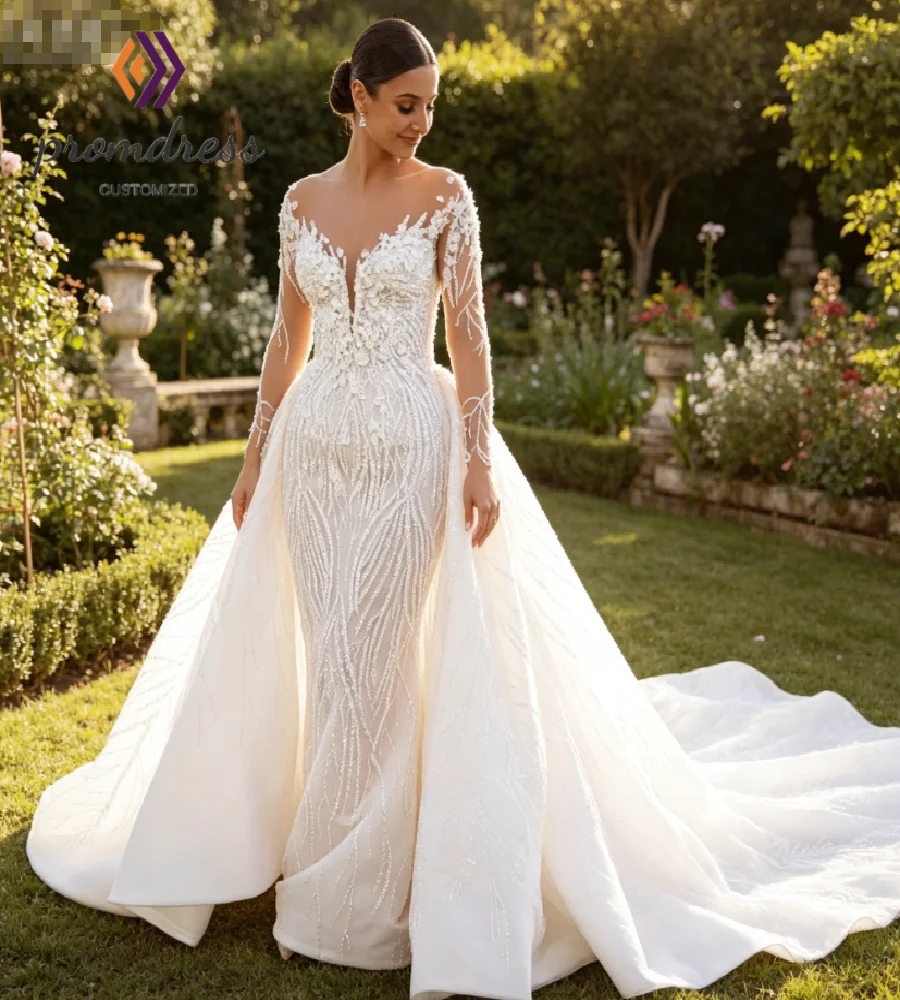 Luxury Beaded Mermaid Wedding Dress 2 in 1 Convertible Dubai Arabic Bridal Gowns Sequin Lace Multiway Boho Detachable Overskirt
Luxury Beaded Mermaid Wedding Dress 2 in 1 Convertible Dubai Arabic Bridal Gowns Sequin Lace Multiway Boho Detachable Overskirt