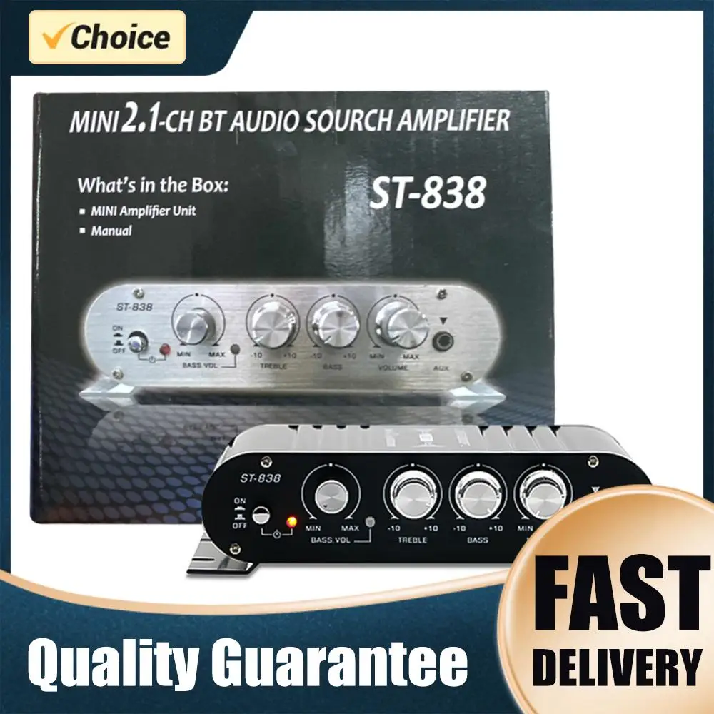 ST-838 HiFi 2.1 Channel Power Amplifier Bass and Treble Adjustment 80W*2 Stereo Bass Sound Amp Black Car Home Amp
ST-838 HiFi 2.1 Channel Power Amplifier Bass and Treble Adjustment 80W*2 Stereo Bass Sound Amp Black Car Home Amp