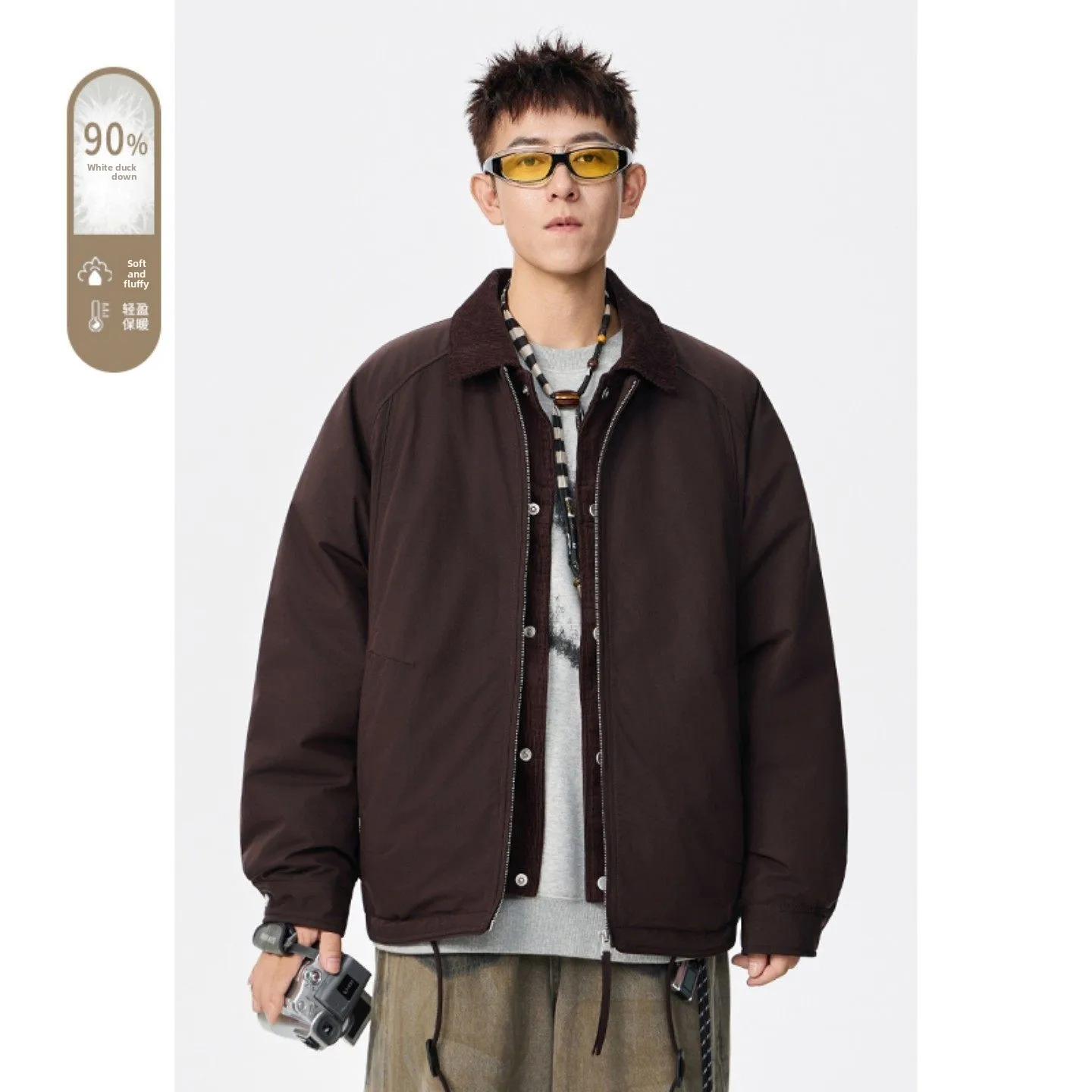 American Style Spliced White Duck down Collar Cotton Jacket Men's Winter Trend Loose Shape Warmth Youth down Jacket Coat
American Style Spliced White Duck down Collar Cotton Jacket Men's Winter Trend Loose Shape Warmth Youth down Jacket Coat