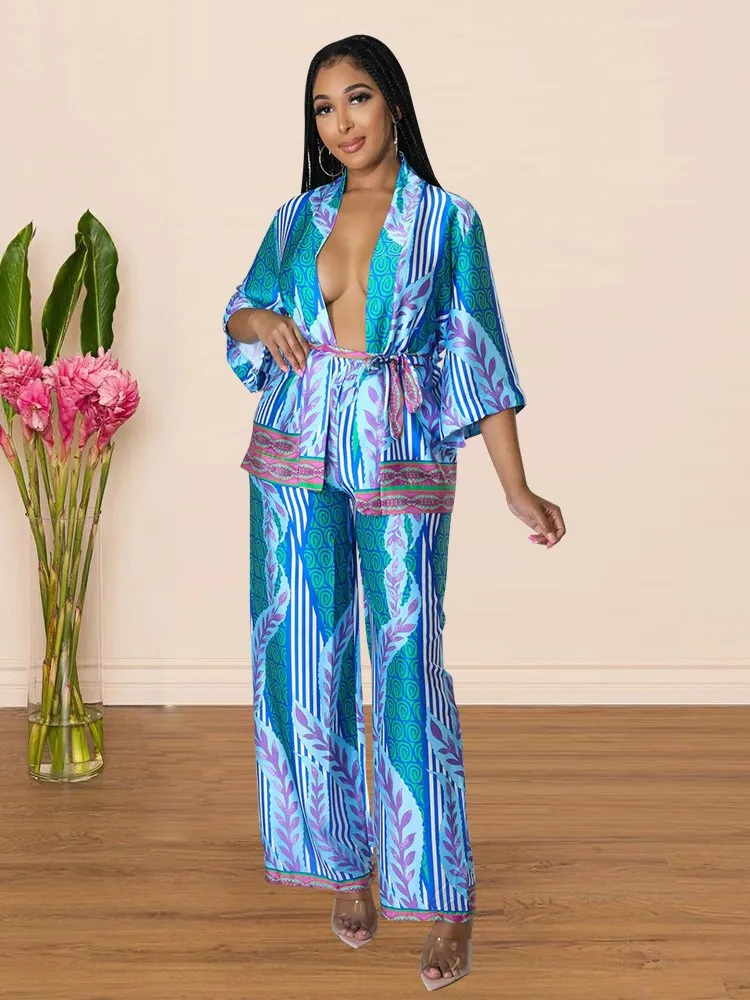 Women's Imitated Silk Printed 2 Piece Sets 2025 Summer Fashion Lace-Up Long Sleeve Tops And Wide-Leg Pants Casual Street Outfits
Women's Imitated Silk Printed 2 Piece Sets 2025 Summer Fashion Lace-Up Long Sleeve Tops And Wide-Leg Pants Casual Street Outfits