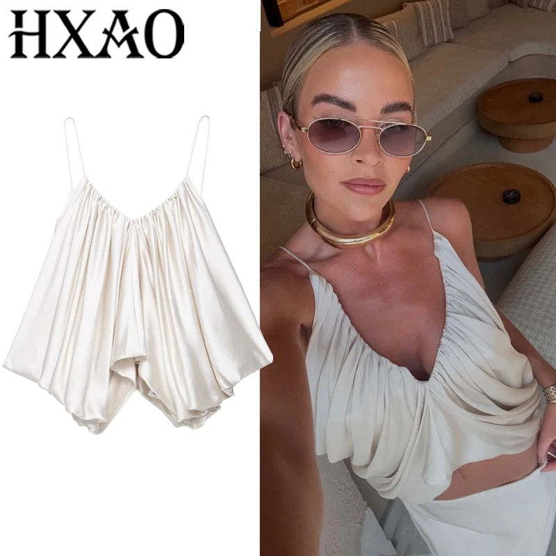 HXAO Slip Crop Top Women Pleats Satin Summer Tops For Woman Sleeveless Pink Off White Asymmetrical Top Party Backless Sexy Tops
HXAO Slip Crop Top Women Pleats Satin Summer Tops For Woman Sleeveless Pink Off White Asymmetrical Top Party Backless Sexy Tops