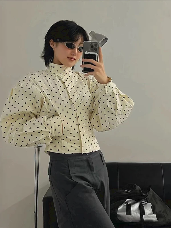 Рабочая одежда Ele в горошек с воротником-стойкой, затягивающимся талией, верхняя одежда ранней осени для женщин, объемная длина, пузырь...
Рабочая одежда Ele в горошек с воротником-стойкой, затягивающимся талией, верхняя одежда ранней осени для женщин, объемная длина, пузырь...