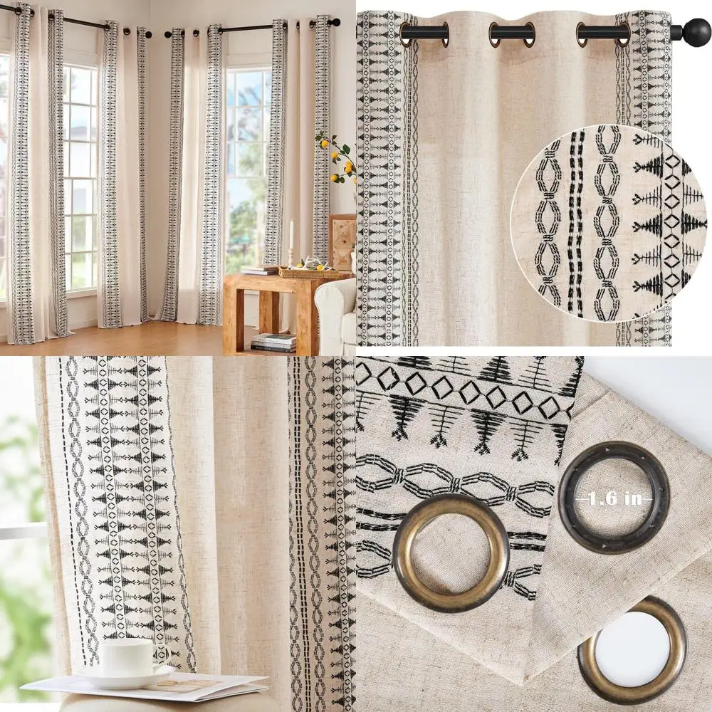 Linen Blend Bohemian Curtains, 96 Long, 2-Panel Set, Farmhouse Style, Embroidered, Light Filtering, Grommet Top, Black & Beige
Linen Blend Bohemian Curtains, 96 Long, 2-Panel Set, Farmhouse Style, Embroidered, Light Filtering, Grommet Top, Black & Beige
