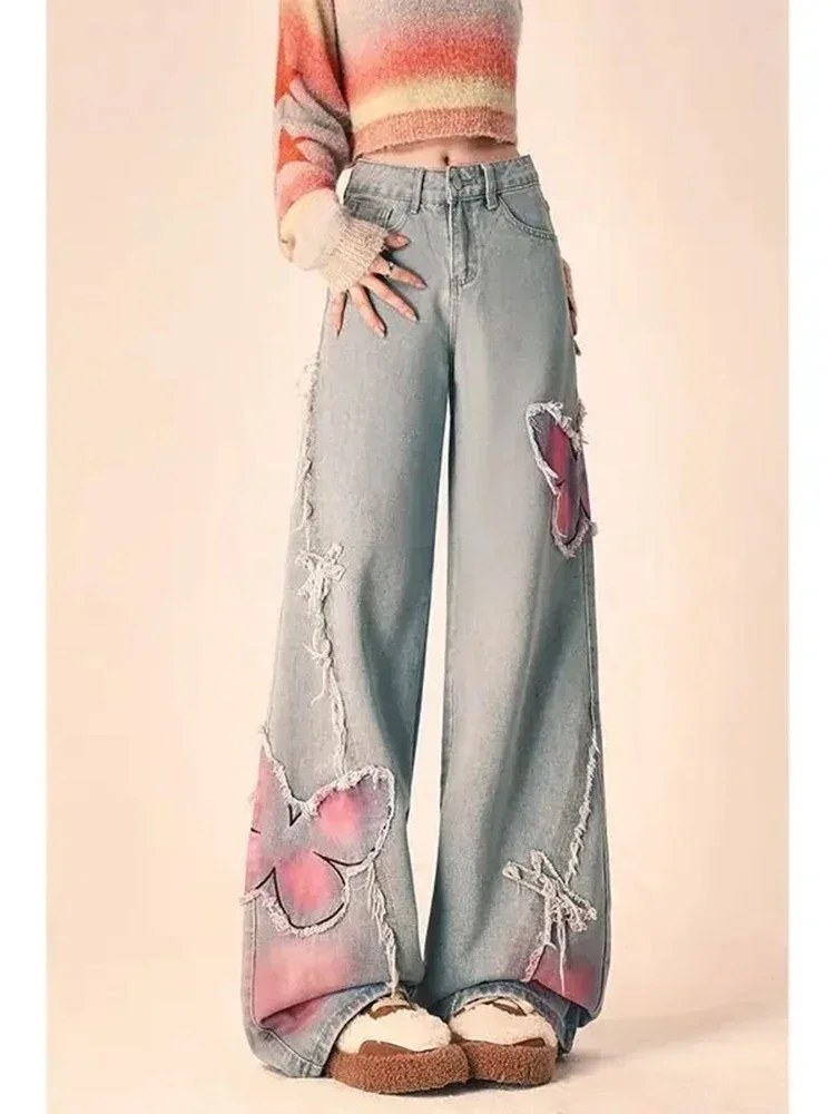 Women's Fashion Plush Edge Jeans with Butterfly Embroidery Design American Vintage Summer Wide Leg Straight Pants Zipper Pockets
Women's Fashion Plush Edge Jeans with Butterfly Embroidery Design American Vintage Summer Wide Leg Straight Pants Zipper Pockets