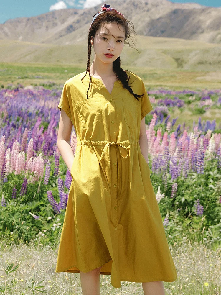 Inman Retro Dress Women's Summer New Style Literary and Artistic Elegant Pure Cotton Lace-Up Waist Slimming Look Half Open Collar Mid-Length Skirt
Inman Retro Dress Women's Summer New Style Literary and Artistic Elegant Pure Cotton Lace-Up Waist Slimming Look Half Open Collar Mid-Length Skirt