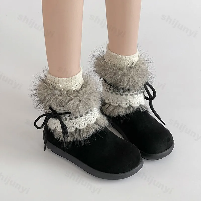 Retro Lace Bow Design High Top Plush Warm Snow Boots for Women 2025 Winter Fashion Versatile Soft Comfortable Hairy Cotton Boots
Retro Lace Bow Design High Top Plush Warm Snow Boots for Women 2025 Winter Fashion Versatile Soft Comfortable Hairy Cotton Boots