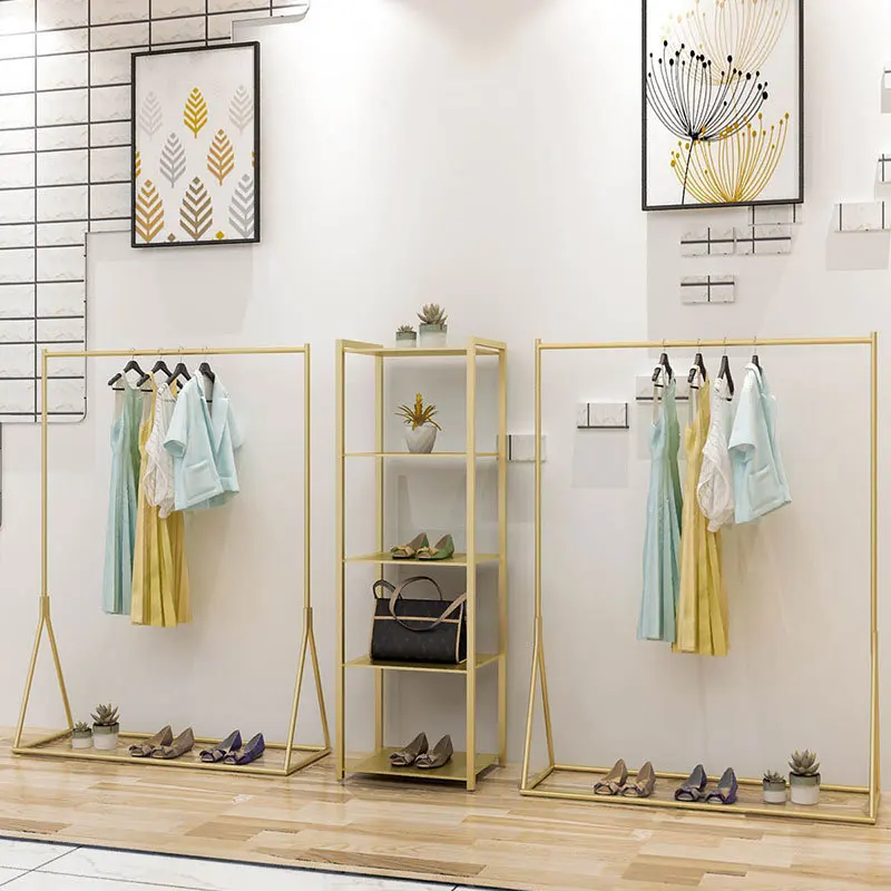 Simple modern clothing rack, floor-standing wrought iron gold women's clothingrack, double-layer clothing displayrack for isla
Simple modern clothing rack, floor-standing wrought iron gold women's clothingrack, double-layer clothing displayrack for isla