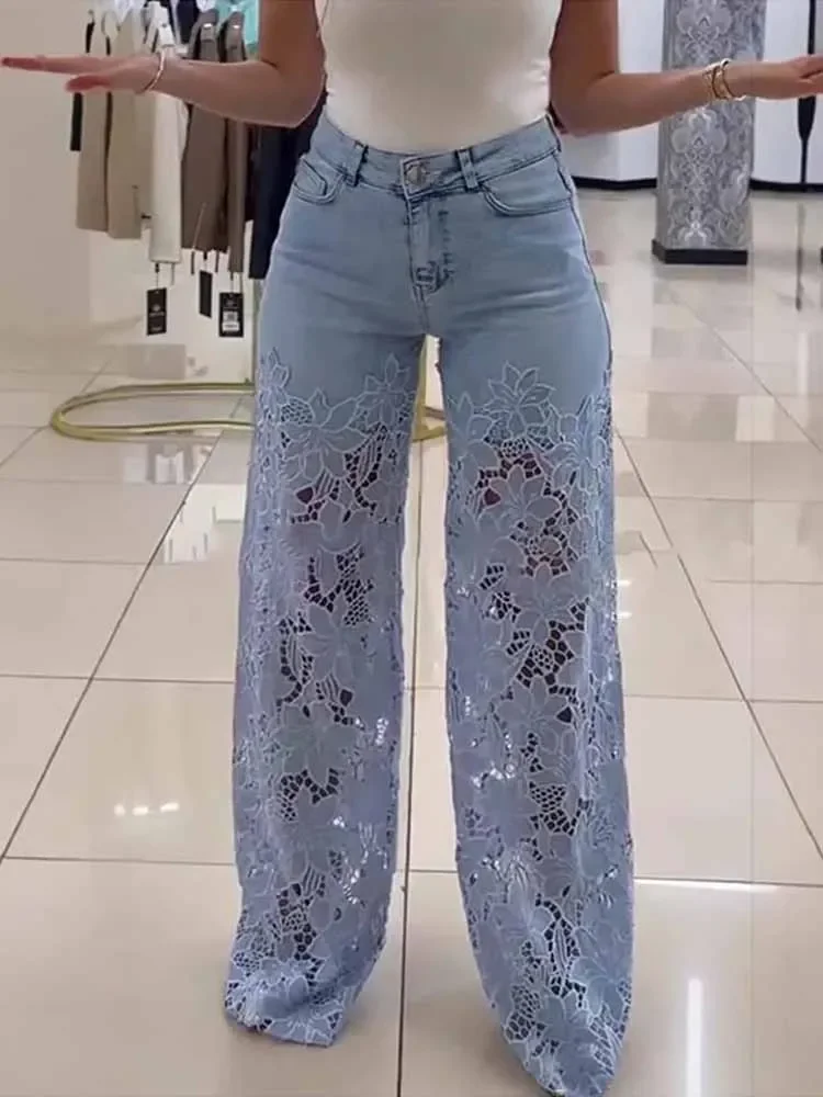 Careaymade-Lace Spliced Elegant Hollow Out Jeans Women New Temperament High Waist Straight Loose Denim Trousers Y2k Streetwear
Careaymade-Lace Spliced Elegant Hollow Out Jeans Women New Temperament High Waist Straight Loose Denim Trousers Y2k Streetwear