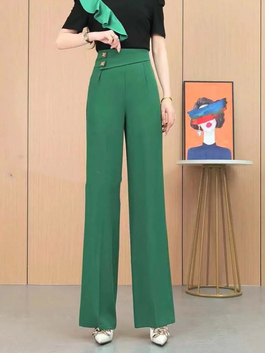 Модные женские брюки с высокой талией и широкими штанинами, весенняя новинка, свободные прямые длинные брюки в корейском стиле, стройнящие и скрывающие недостатки фигуры
Модные женские брюки с высокой талией и широкими штанинами, весенняя новинка, свободные прямые длинные брюки в корейском стиле, стройнящие и скрывающие недостатки фигуры