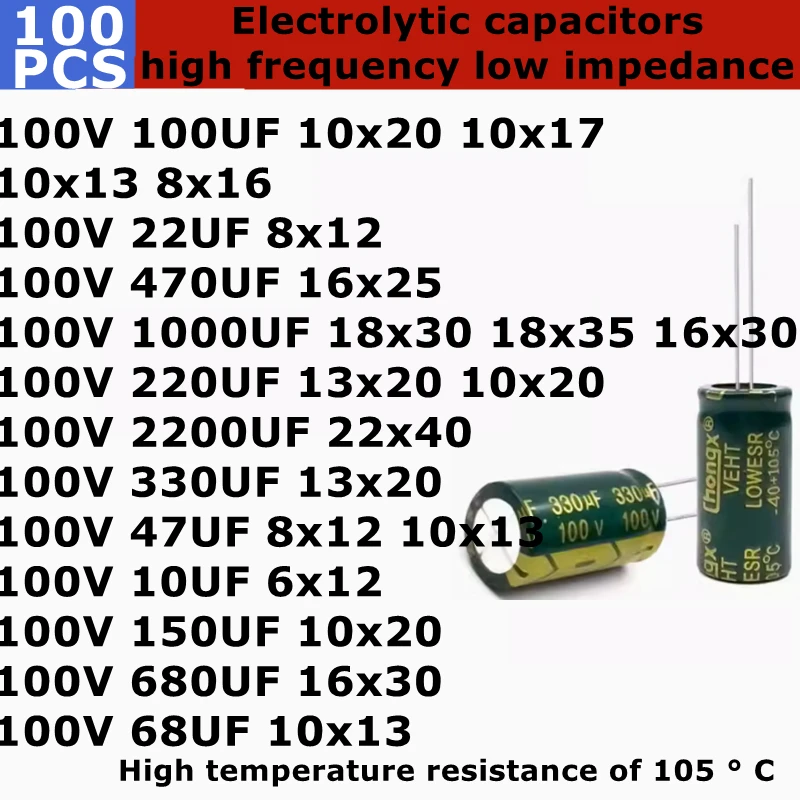 100PCS High frequency low impedance electrolytic capacitor 100V 1000UF 18x30 18x35 16x30MM
100PCS High frequency low impedance electrolytic capacitor 100V 1000UF 18x30 18x35 16x30MM