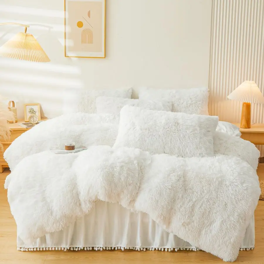 Fluffy Faux Fur Comforter Cover Queen Set, Plush Duvet Cover Fuzzy Pillowcases Velvet Bed Skirt, White Fuzzy Bed Set
Fluffy Faux Fur Comforter Cover Queen Set, Plush Duvet Cover Fuzzy Pillowcases Velvet Bed Skirt, White Fuzzy Bed Set