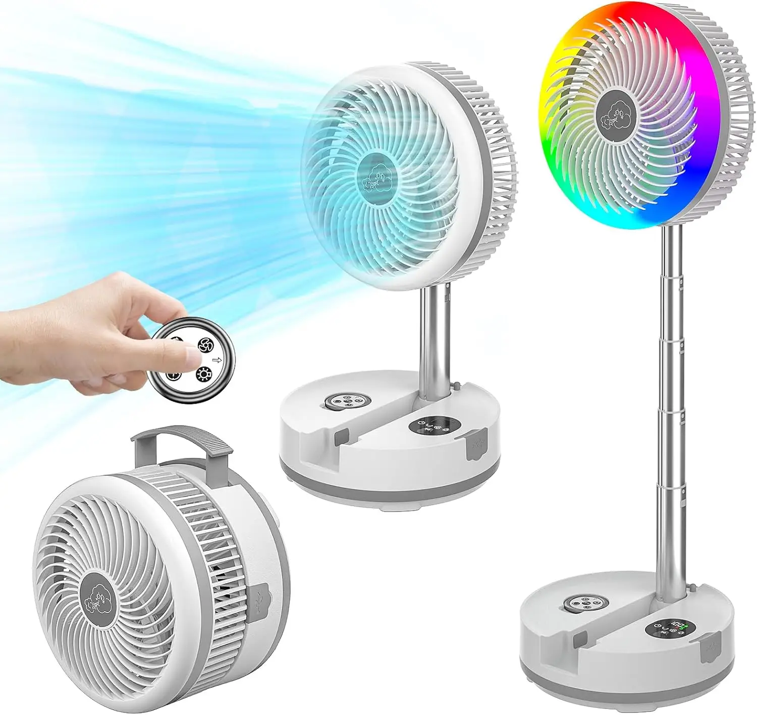 Oscillating Standing Fan,Rechargeable Battery Fan with Remote/Timer, Portable RGB Lighting Fan
Oscillating Standing Fan,Rechargeable Battery Fan with Remote/Timer, Portable RGB Lighting Fan
