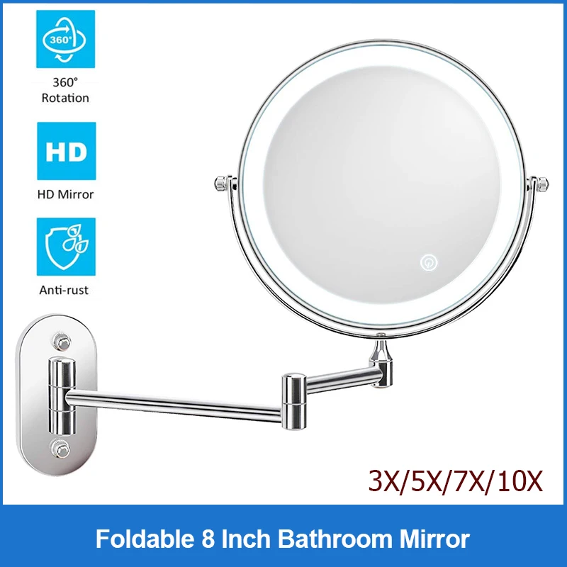 Foldable 8 Inch Bathroom Mirrors Wall-Mounted Double-sided Makeup Mirror with LED Adjustable Brightness 3X/5X/7X/10X Magnified
Foldable 8 Inch Bathroom Mirrors Wall-Mounted Double-sided Makeup Mirror with LED Adjustable Brightness 3X/5X/7X/10X Magnified