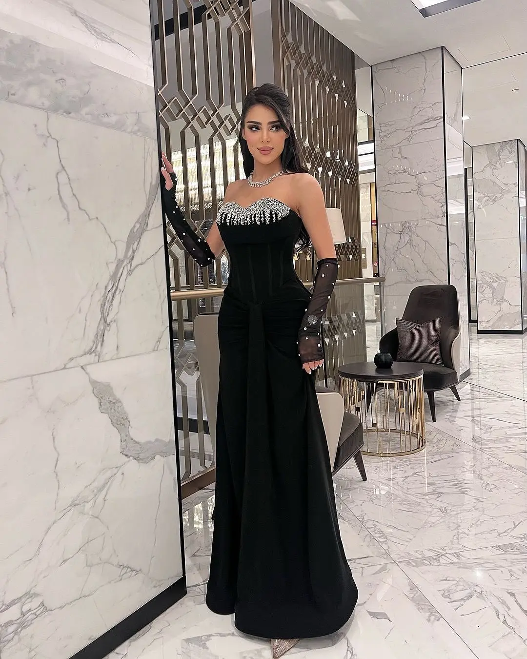 Customized Mermaid Prom Dresses with Sleeves Sweetheart Beadings Crystals Women's Temperament Floor Length Evening Dresses
Customized Mermaid Prom Dresses with Sleeves Sweetheart Beadings Crystals Women's Temperament Floor Length Evening Dresses