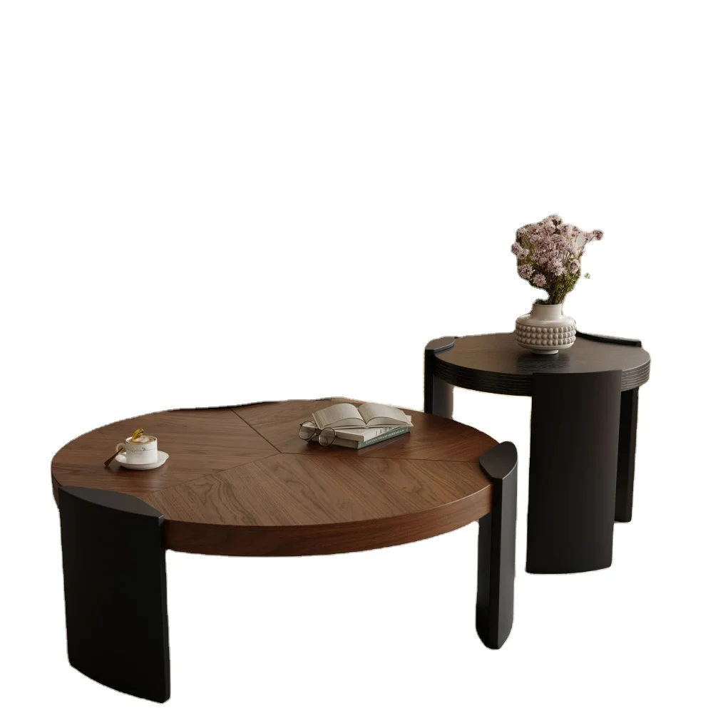 # Designer Italian Minimalist Mid-Century Coffee Set: Round Walnut Table for Luxury Living Room Home Use
# Designer Italian Minimalist Mid-Century Coffee Set: Round Walnut Table for Luxury Living Room Home Use