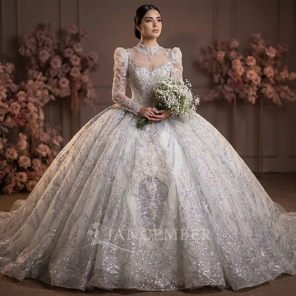 Customize Wedding Dress High Neck Lace Up Back Beaded Organza Long Sleeve Bride Dresses Sequins Court Train Vestidos De Noiva
Customize Wedding Dress High Neck Lace Up Back Beaded Organza Long Sleeve Bride Dresses Sequins Court Train Vestidos De Noiva