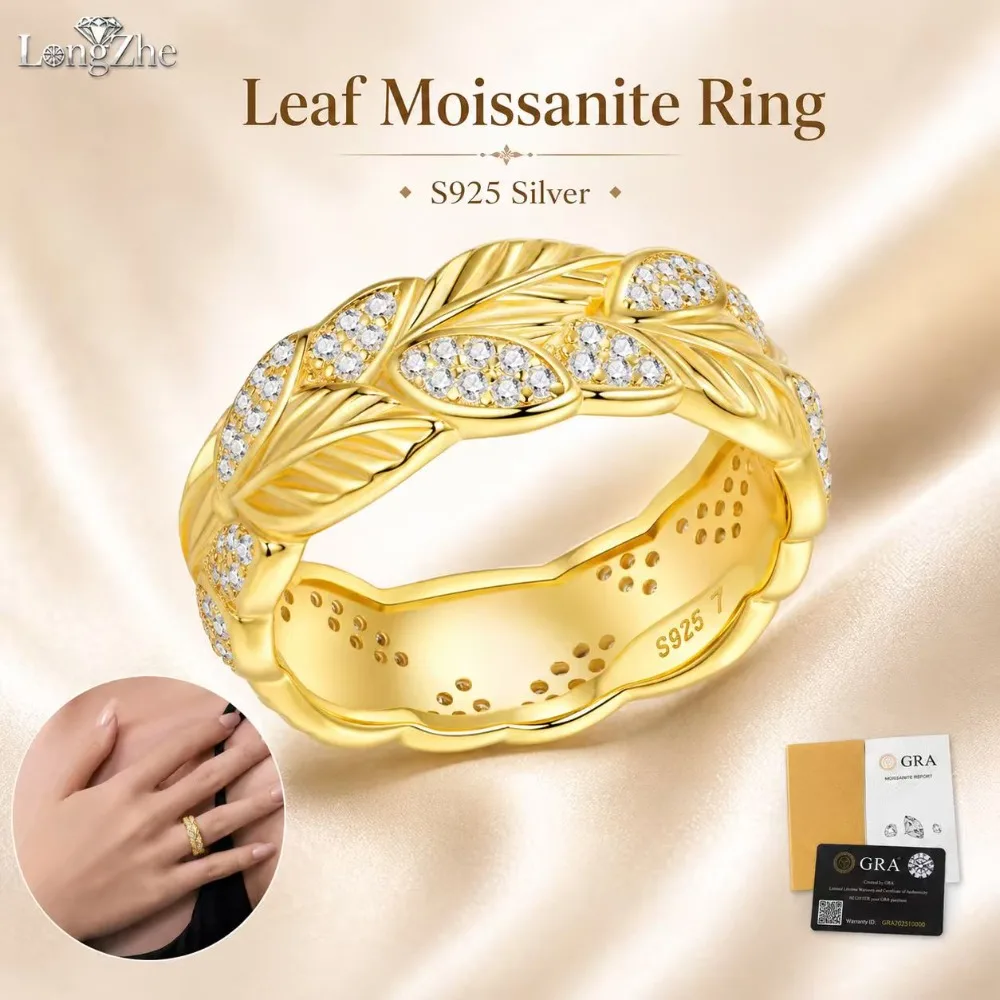 Gold Color Moissanite Ring for Women Men S925 Sterling Silver Leaf Texture Wide Band Sparkling INS Style Daily Jewelry Gift
Gold Color Moissanite Ring for Women Men S925 Sterling Silver Leaf Texture Wide Band Sparkling INS Style Daily Jewelry Gift