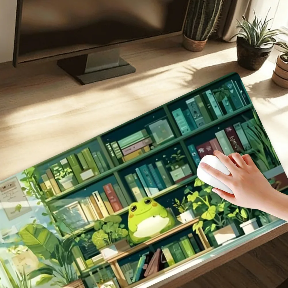 An illustration featuring cute frogs with a fresh and healing theme, placed on a green plant bookshelf mouse pad grande
An illustration featuring cute frogs with a fresh and healing theme, placed on a green plant bookshelf mouse pad grande