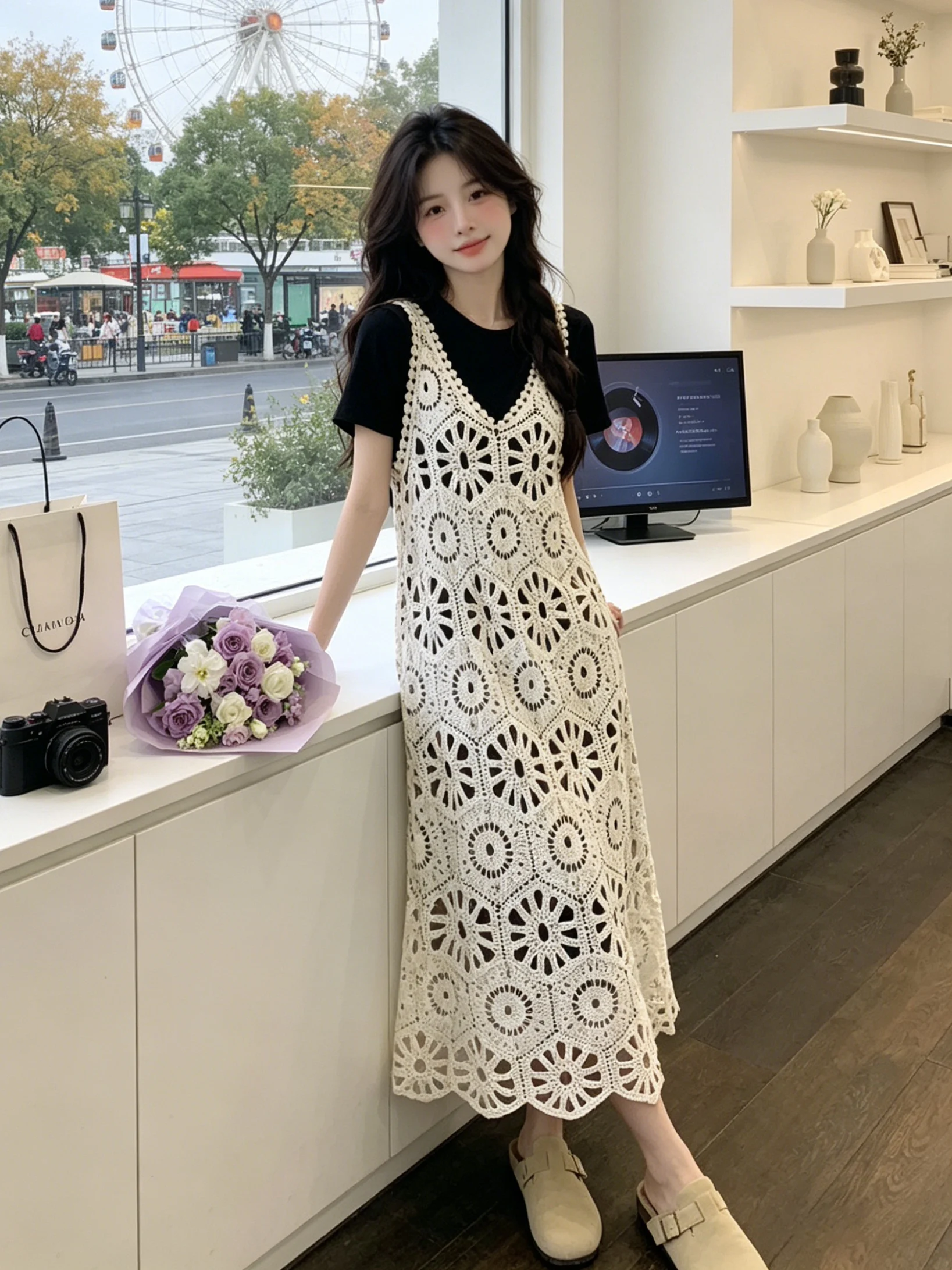 Korean Style Summer Breathable Hollow out Knitted Dress Two Piece Set with T-Shirt High Waist round Neck Short Sleeve Dress
Korean Style Summer Breathable Hollow out Knitted Dress Two Piece Set with T-Shirt High Waist round Neck Short Sleeve Dress