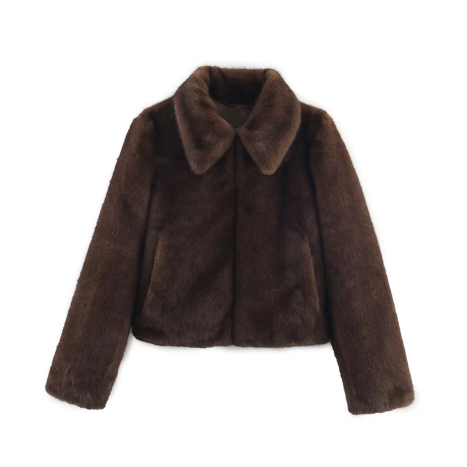 Brown collar thickened plush faux fur coat high street American environmentally friendly short winter coat for women
Brown collar thickened plush faux fur coat high street American environmentally friendly short winter coat for women