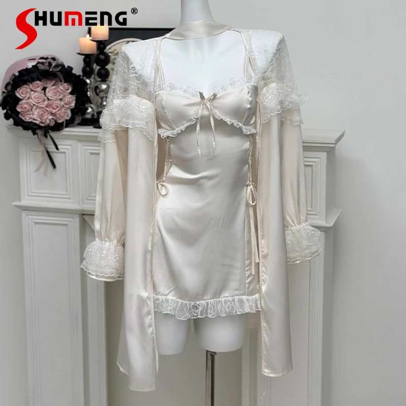 Backless Pure Desire Sexy Robe Sets for Women French Style Sweet Nightdress with Chest Pads Ladies Lace Gown Sets Underwear
Backless Pure Desire Sexy Robe Sets for Women French Style Sweet Nightdress with Chest Pads Ladies Lace Gown Sets Underwear