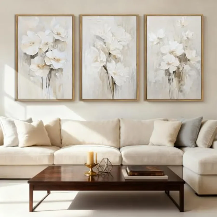 Large 16x24 Inch Framed Neutral Beige Floral Wall Art on Canvas White Cream Botanical Farmhouse Painting Set of 3 for Living Ro
Large 16x24 Inch Framed Neutral Beige Floral Wall Art on Canvas White Cream Botanical Farmhouse Painting Set of 3 for Living Ro