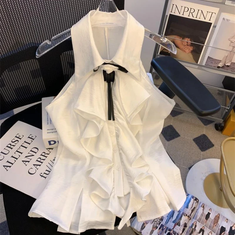Camellia Bow Halter Shirt for Women's Summer French Ruffle Off-shoulder Sleeveless Top Chic Beautiful ShirtYY99
Camellia Bow Halter Shirt for Women's Summer French Ruffle Off-shoulder Sleeveless Top Chic Beautiful ShirtYY99