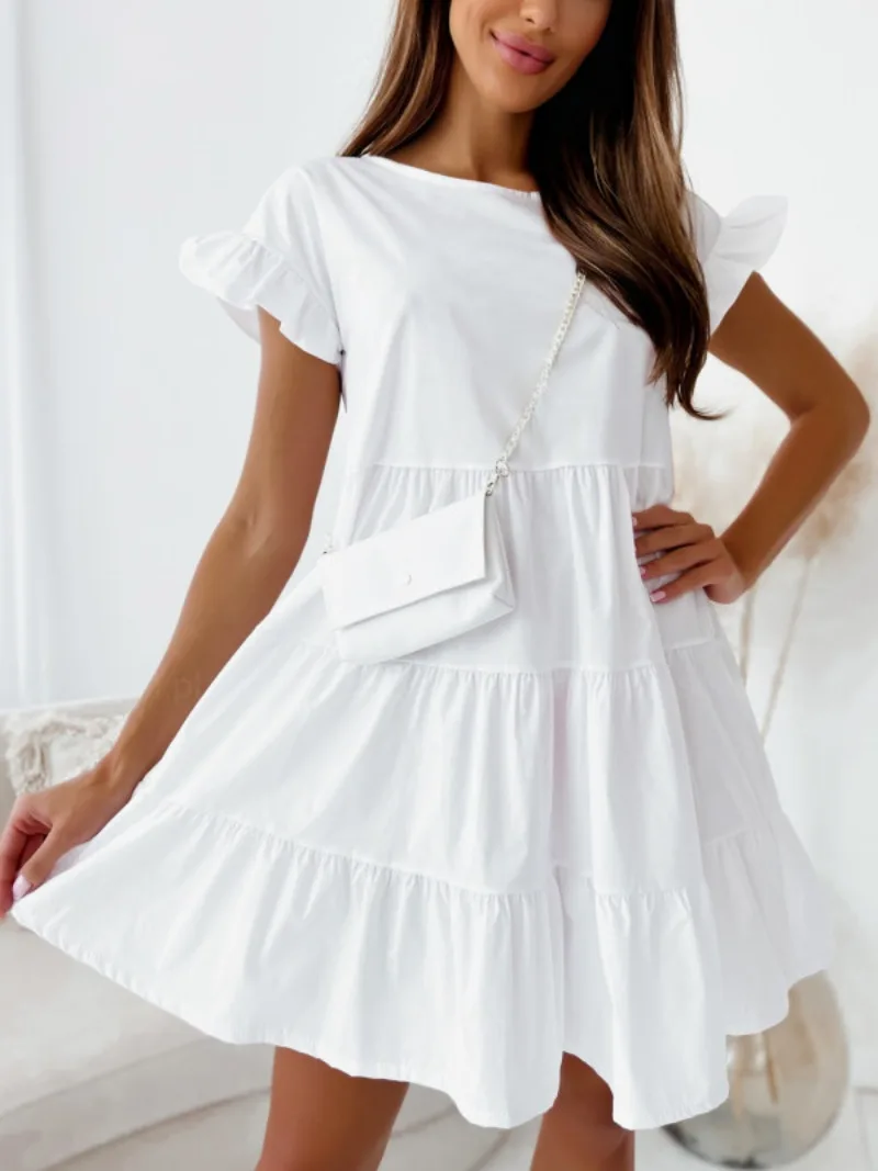 Fashion Women Mini Dress Patchwork Design O-Neck Flare Short Sleeve Loose Waist Pullovers Summer Solid Color A-Line Dress
Fashion Women Mini Dress Patchwork Design O-Neck Flare Short Sleeve Loose Waist Pullovers Summer Solid Color A-Line Dress