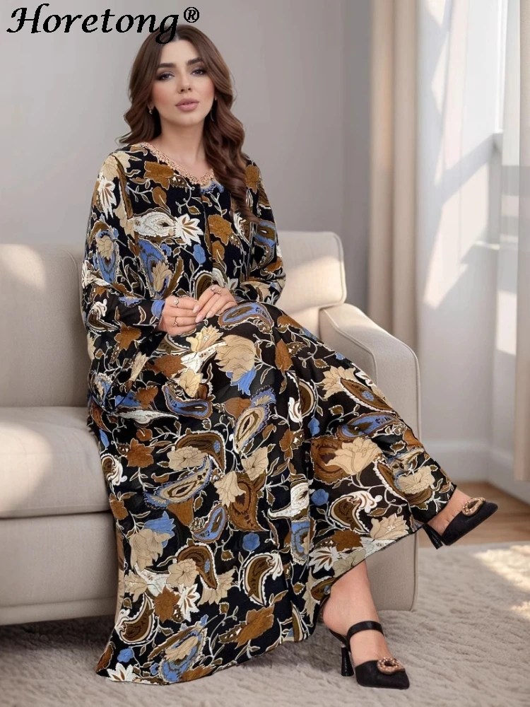 Horetong L-3XL Muslim Abaya Women Chiffon Lace Trim Floral Print V Neck Long Sleeve Loose Modest Islamic Elegant Maxi Dress
Horetong L-3XL Muslim Abaya Women Chiffon Lace Trim Floral Print V Neck Long Sleeve Loose Modest Islamic Elegant Maxi Dress