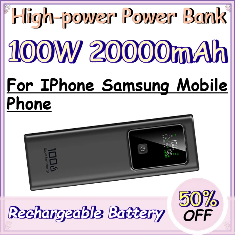 100W 20000mAh High-power Power Bank for IPhone Samsung Mobile Phone Dual-way Fast Charging Large-capacity Power Bank
100W 20000mAh High-power Power Bank for IPhone Samsung Mobile Phone Dual-way Fast Charging Large-capacity Power Bank