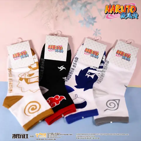 Naruto unissex uchiha sasuke konoha logotipo akatsuki nuvem vermelha autorização oficial cosplay meia quente meias curtas