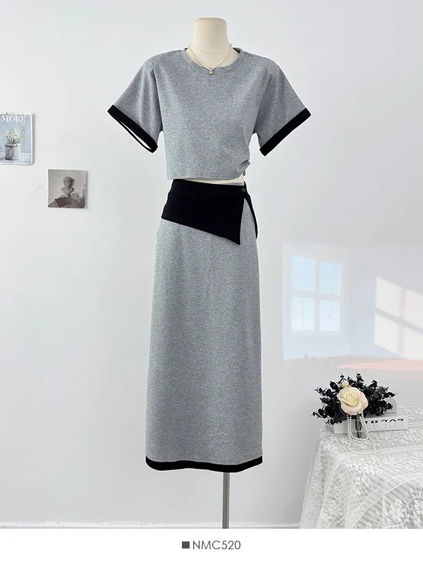 Korean Style Color Block Casual Versatile Women's Summer round Neck Short Sleeve T-Shirt Skirt Set Two Piece Outfit Fashionable
Korean Style Color Block Casual Versatile Women's Summer round Neck Short Sleeve T-Shirt Skirt Set Two Piece Outfit Fashionable