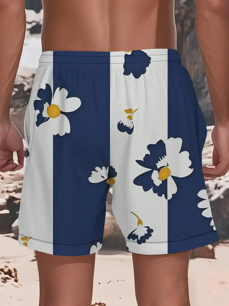Mens Summer Beach Shorts With Floral Print Blue White Yellow Elastic Waist Relaxed Fit
Mens Summer Beach Shorts With Floral Print Blue White Yellow Elastic Waist Relaxed Fit